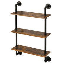 Pipe Floating Shelves,37.5" Industrial Pipe Shelves,3-Tier Rustic Wall Mount Boo - £71.55 GBP