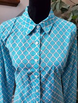Crown &amp; Ivy Women&#39;s Blue Polyester Collared Long Sleeve Button Down Shirt Size M - £19.61 GBP