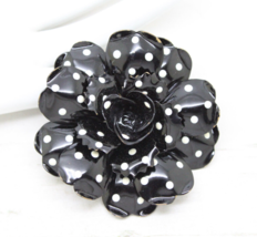 Vintage Signed Joan Rivers Black Enamel Flower Corsage BROOCH Pin Jewellery - £46.77 GBP