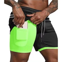 New Double Layer  Shorts for Men&#39;s  Sweat-absorbing Running Training Quick Dryin - £89.55 GBP