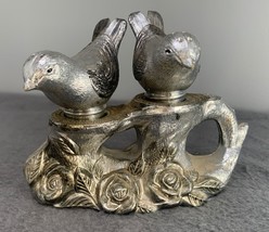 Vintage Silver Bird Salt &amp; Pepper Shaker Set with Rose Base - £15.63 GBP