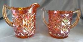 Imperial Glass Iridescent Marigold Diamond Block Creamer &amp; Sugar Set - £23.56 GBP