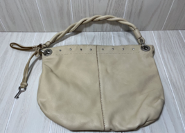 Fossil soft pebbled Leather Hand Bag Purse natural cream beige twisted h... - £11.60 GBP