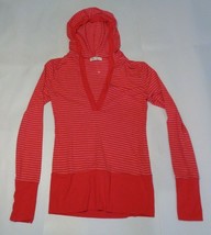 Yuka Size Small Red Pink Striped New Women&#39;s Hooded Top Blouse Shirt - £46.55 GBP