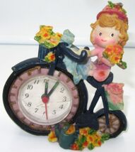 DECORATIVE QUARTZ NOVELTY DESK SHELF MANTEL CLOCK BABY GIRL BIKE RIDER - $148.49 MXN