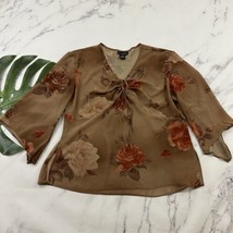 Brittany Black Womens Vintage Y2k Blouse Top Size L Brown Pink Floral Sheer - $28.70