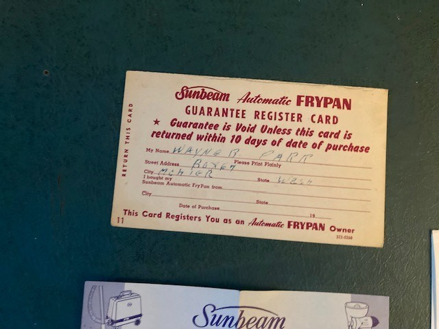 Vintage Sunbeam 50's/60's Appliance Manuals/Cards Waffle Maker, Steam Iron,etc Item image 7