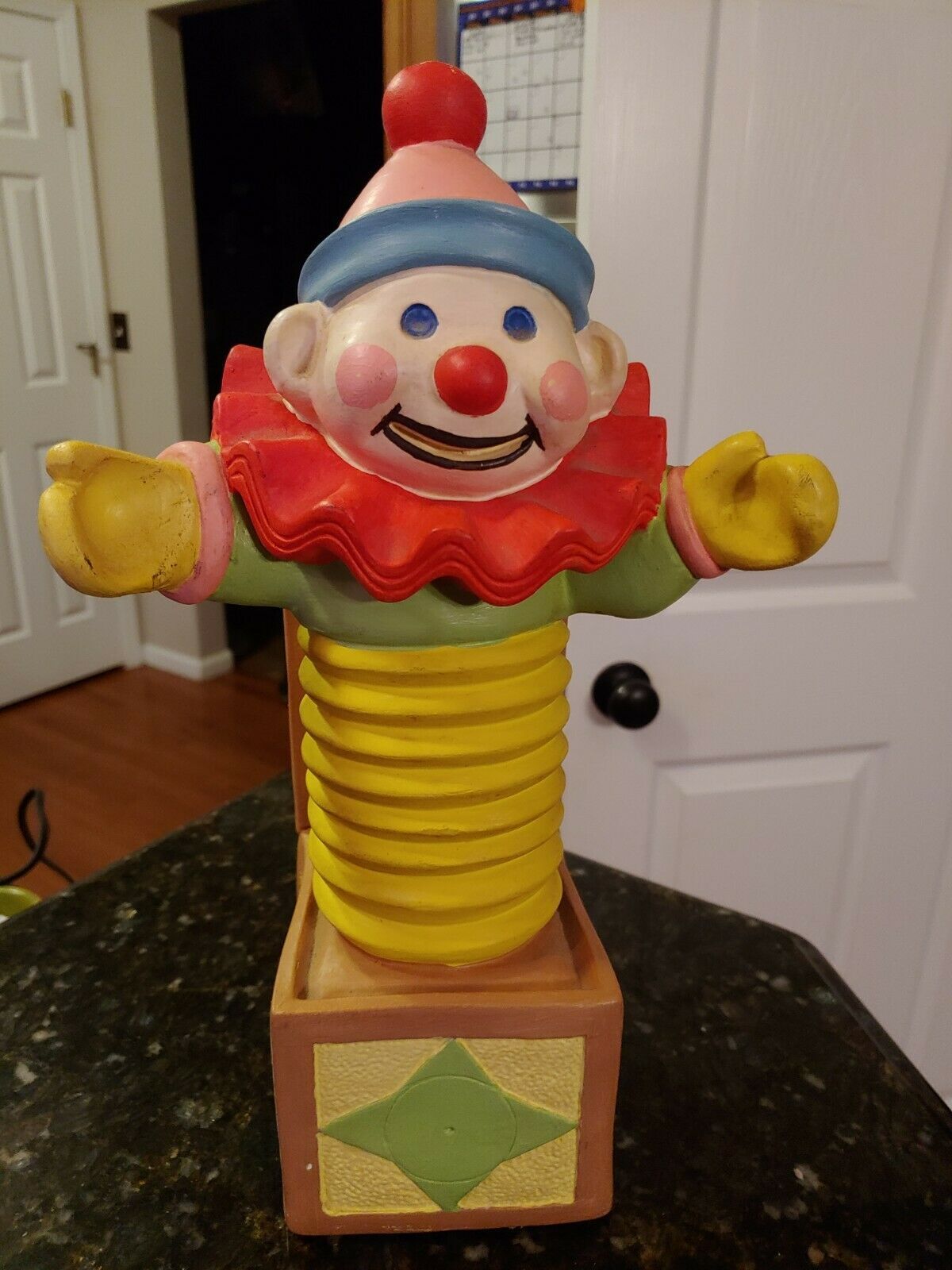 Primary image for VINTAGE JACK IN THE BOX 15" CERAMIC PLASTER  BANK UNIQUE AND RARE