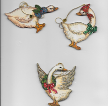 Goose Geese Christmas ornaments set 3 die cut 2-sided cardboard - £6.39 GBP