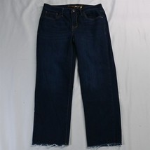 Seven7 4 Tower High Rise Straight Raw Hem Crop Dark Wash Stretch Denim Jeans - $22.09