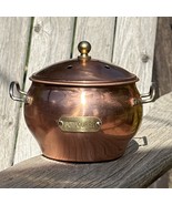 Vintage Copper Clad Potpourri Pot Canister Brass Handles Label Cottageco... - $18.22