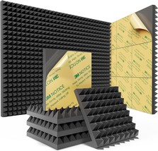 12 Pack Pyramid Sound Proof Foam Panels With Self-Adhesive, 12&quot; X 12&quot; X, Black - £32.81 GBP