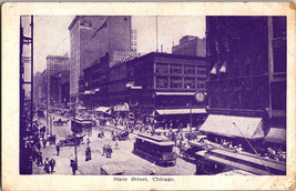 Vtg Postcard Illinois Chicago State Street  1909 Scene Trolleys Horse Carriage - £8.05 GBP
