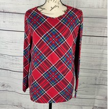 Talbots Tee Shirt Womens Lp Bold Plaid Long Slv Crew Neck Versatile Cotton Blend - £11.14 GBP