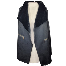 Black Faux Fur Faux Suede Knit Cardigan Jacket Size Large  - £27.24 GBP