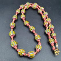 Venetian Style Trade beads yellow Chevron Glass Beads Necklace - £29.15 GBP