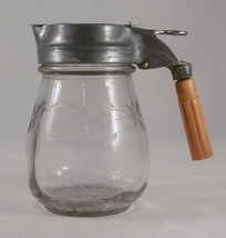 1930s Clear Etched American Molded Glass Syrup with Metal Top &amp; Bakelite Handle - £59.87 GBP
