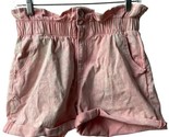 Almost FamousPaperbag Shorts  Womens M Pink Cuffed Denim Elastic Waist Zip - £6.59 GBP
