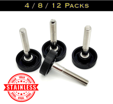 1/4&quot;-20 x 1 1/2&quot; Knurled Thumb Screw Bolts Stainless Steel Black Round Knob - £9.78 GBP+