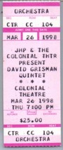 David Grisman Concert Ticket Stub March 26 1998 Pittsfield Massachusetts - £19.41 GBP