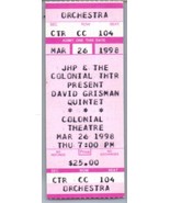 David Grisman Concert Ticket Stub March 26 1998 Pittsfield Massachusetts - £19.41 GBP