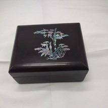 Dresser Trinket Box Brown Mother Of Pearl Abalone Inlay Tropical Bamboo - £15.37 GBP