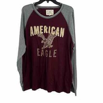 American Eagle Burgundy and Grey Raglan Tee Long Sleeve Mens XL - $18.39