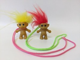 Lot of 2 Vintage TROLL Necklaces on String. Yellow hair, Red Hair, Blue Eyes - £6.39 GBP