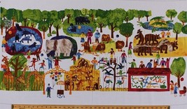 24&quot; X 44&quot; Panel Eric Carle 1,2,3 To The Zoo Scene Animals Cotton Fabric D675.28 - £7.14 GBP