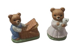 Homco 1462 Picnic Bear Family Figurines Set of 2 Boy &amp; Girl Basket Puppy Dog 2&quot;T - £3.53 GBP
