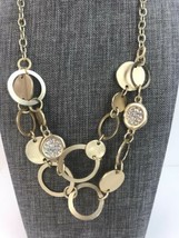 Ann Taylor LOFT Brushed gold tone Crystal Disk Double Chain Adjustable - £13.27 GBP