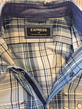 EXPRESS Blue Plaid Womens  Western Shirt White Pearl Snap Front Cotton sz S/P - £12.36 GBP