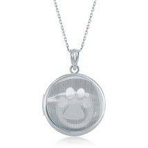 Sterling Silver Paw Print Round Locket Necklace - £76.16 GBP