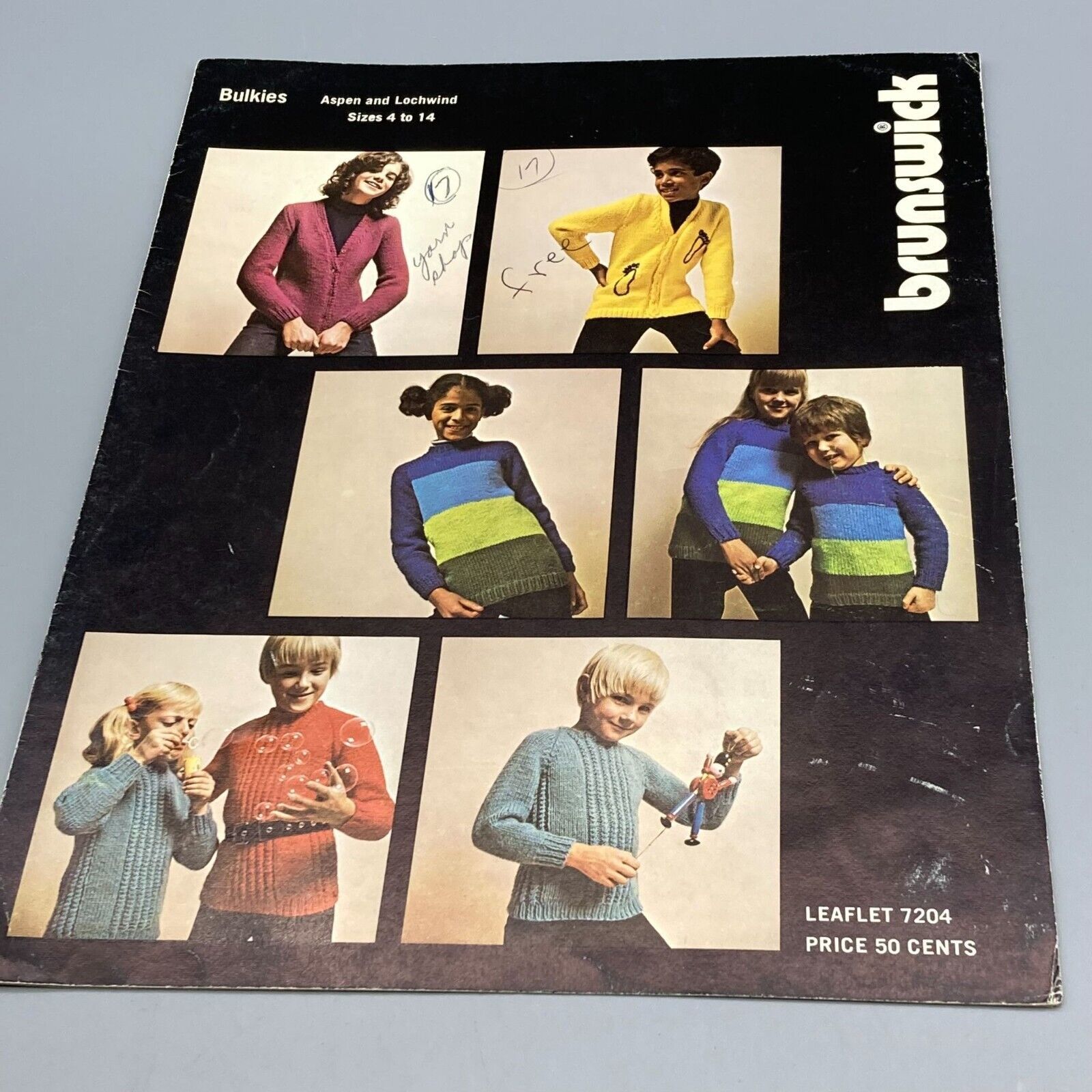 Vintage Patterns Brunswick Yarns Bulkies Aspen and Lochwind Knits Leaflet 7204 - $18.39
