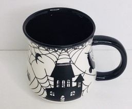 Coffee Mug Halloween Potters Studio Black Haunted House Spiderweb New - $18.65
