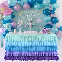 Mermaid Tablecloth Ruffle Tutu Table Skirt For Mermaid Birthday Party Decoration - £32.86 GBP