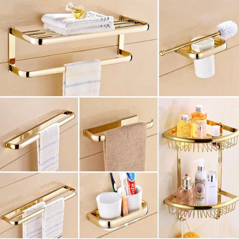 House Home BrA Gold Bathroom Hardware Set Double Layer Bath Towel Rack T... - $45.00