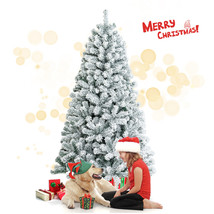 6ft Premium Snow Flocked Hinged Artificial Christmas Tree w/Metal Stand Decor - £106.77 GBP