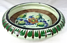 Tonala Mexico Pottery Flat Bowl Hand Painted Flowers Signed Numbered 364 - £19.01 GBP