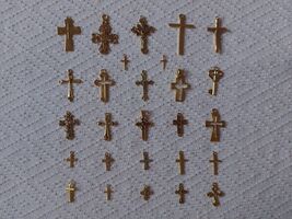 27 Small Christian Metal Cross Pendant - Golden Color - $32.00