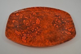 Midcentury Oak Leaf Serving Tray Ceramic 1960s MCM Studio Pottery Orange Signed - $38.52