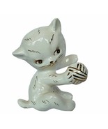 Cat Kitten figurine vtg kitty sculpture Napco Japan napkin holder gold t... - £19.45 GBP