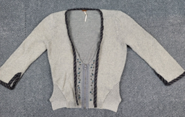 Free People Sweater Women Small Tan Cardigan Zip 3/4 Sleeve Bead Boho Crop - £17.47 GBP