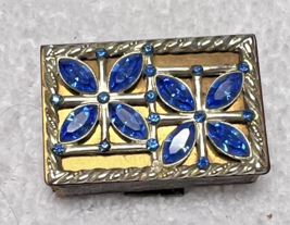 Vintage Blue Rhinestone Floral Fancy Matchbox Holder w Stand Gold &amp; Silver - $24.26