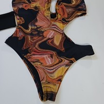 IconSwim Women's Yellowish Brown Slide Thru Swimsuit Black Marble Print Size 2XL image 10