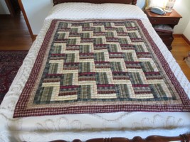 Hand Quilted PATCH MAGIC Cotton PATCHWORK PLAID QUILT/WALL HANGING - 48&quot;... - $45.00