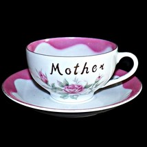 1950s Lefton Mother Coffee Cappucino Latte Cup and Saucer Pink White Floral Tea - £27.96 GBP