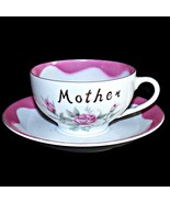 1950s Lefton Mother Coffee Cappucino Latte Cup and Saucer Pink White Flo... - £27.64 GBP