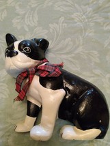 CAST IRON DOOR STOP OF ADORABLE BOSTON TERRIER WEARING A PLAID RIBBON BOW - £27.97 GBP