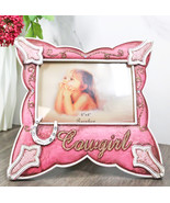 Western Cowgirl Pink Faux Leather Horseshoe Picture Frame Wall Or Easel ... - $25.99